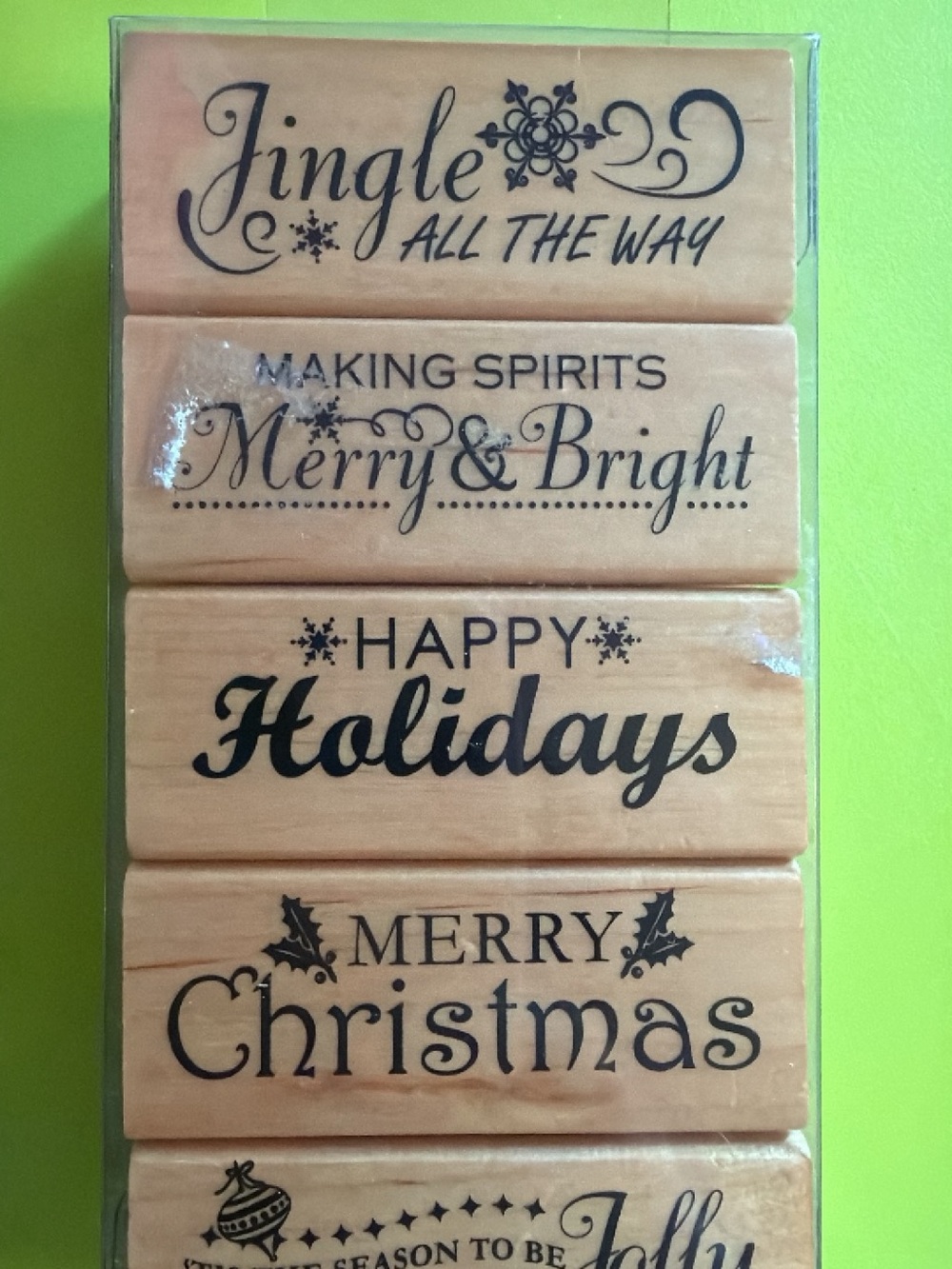 Holiday Wood Stamp Set - Merry & Bright Jingle All The Way new